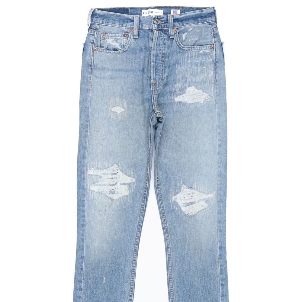 ReDone High Rise Ankle Crop Jeans in Light Repair